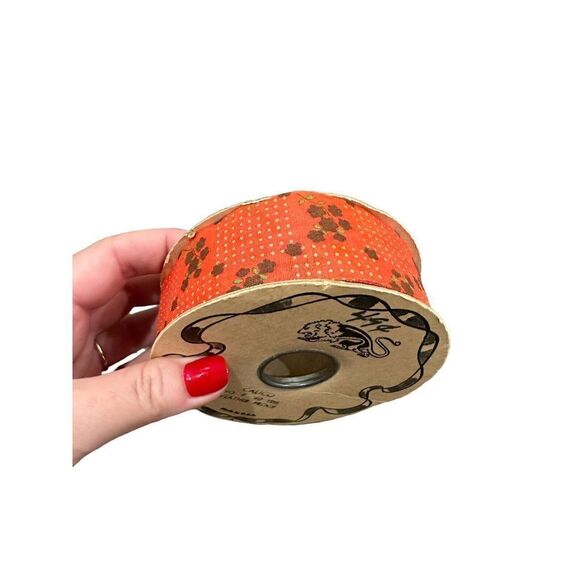 Weather proof Acetate Flocked Florist Ribbon 1.5” Roll Calico 40yds 60’s Floral - Picture 2 of 6